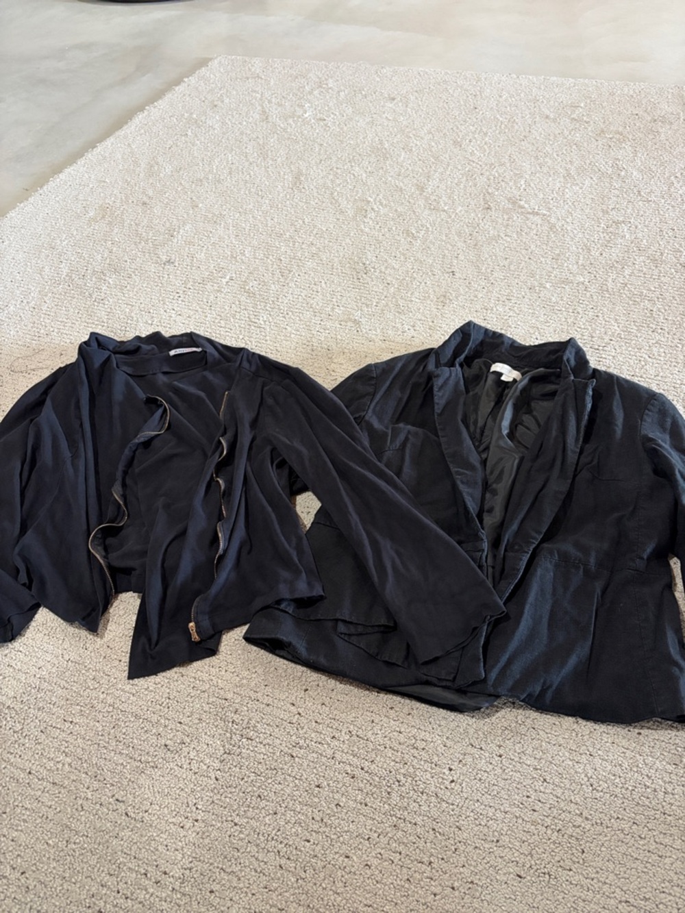 JustFab Black Draped Open-Front Blazer and NYC button jacket